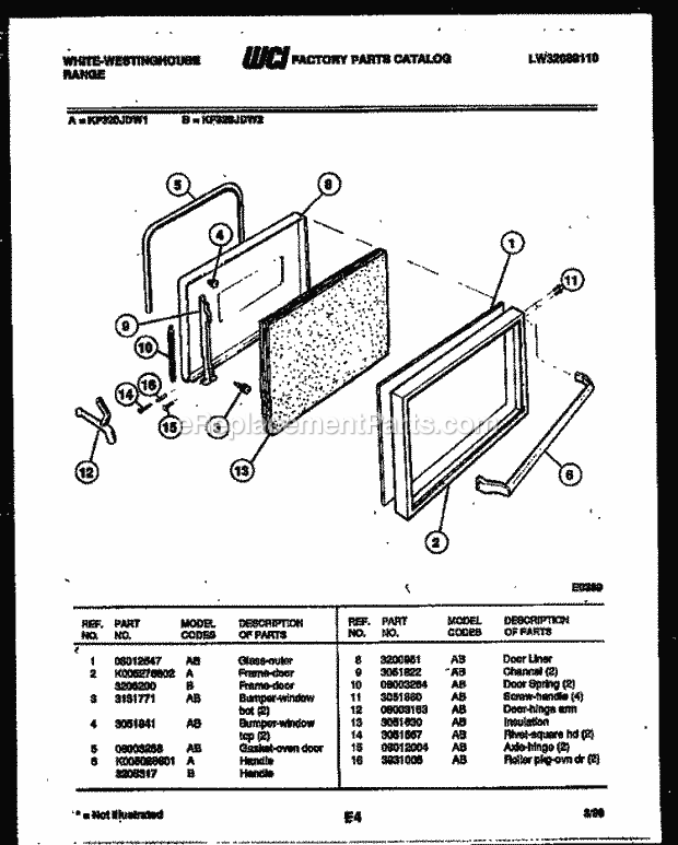 Frigidaire KF320JDH1 Wwh(V2) / Electric Range Door Parts Diagram
