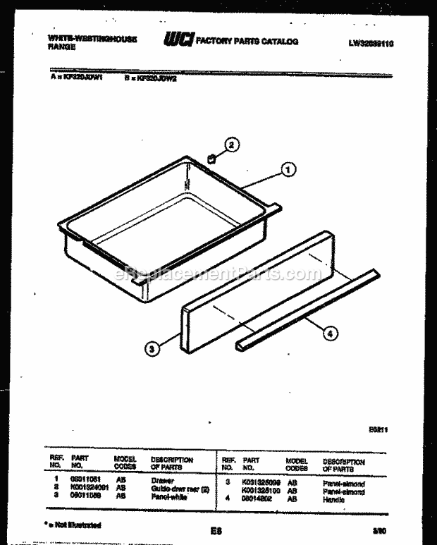 Frigidaire KF320JDH1 Wwh(V2) / Electric Range Drawer Parts Diagram
