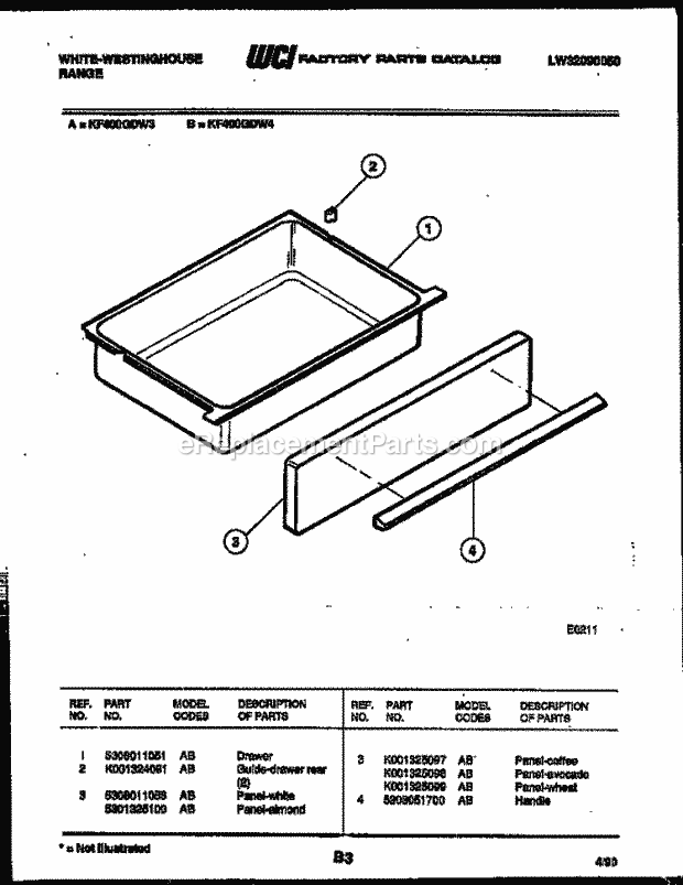 Frigidaire KF400GDD3 Wwh(V5) / Electric Range Drawer Parts Diagram