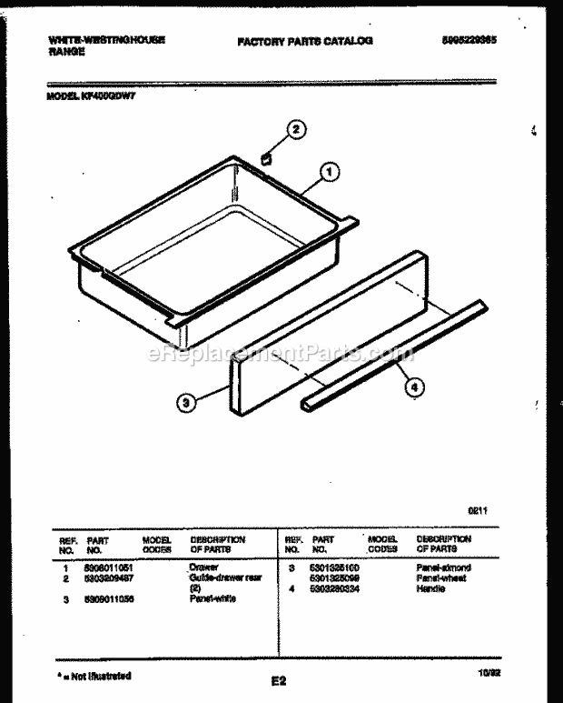 Frigidaire KF400GDH7 Wwh(V2) / Electric Range Drawer Parts Diagram