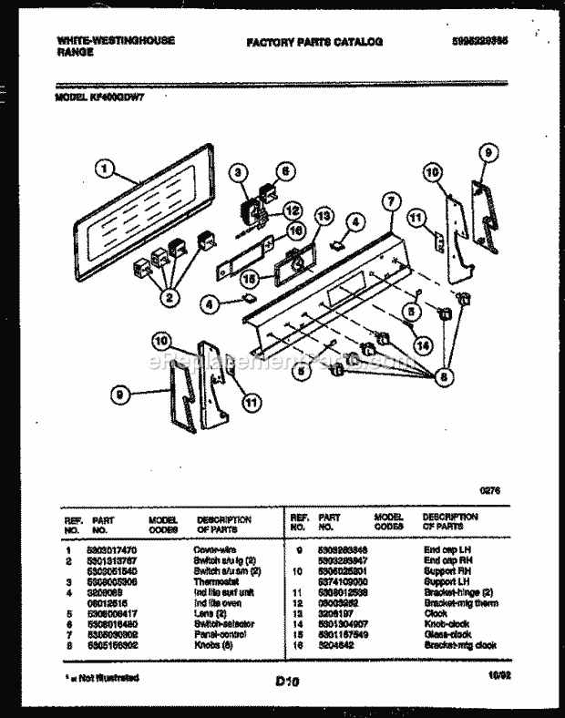 Frigidaire KF400GDW7 Wwh(V1) / Electric Range Control Panel Diagram