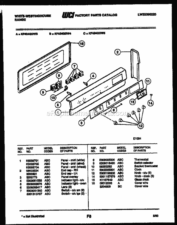 Frigidaire KF404GDH5 Wwh(V9) / Electric Range Control Panel Diagram