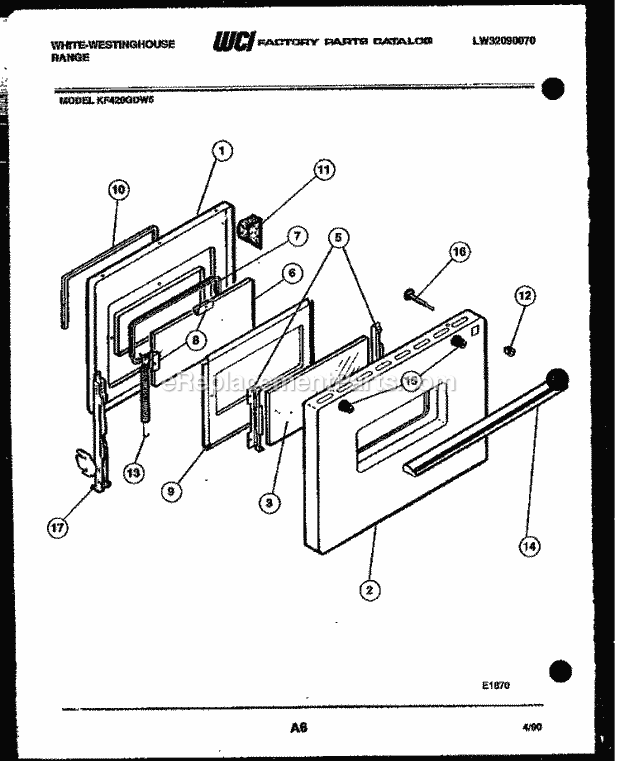 Frigidaire KF420GDH5 Wwh(V4) / Electric Range Door Parts Diagram
