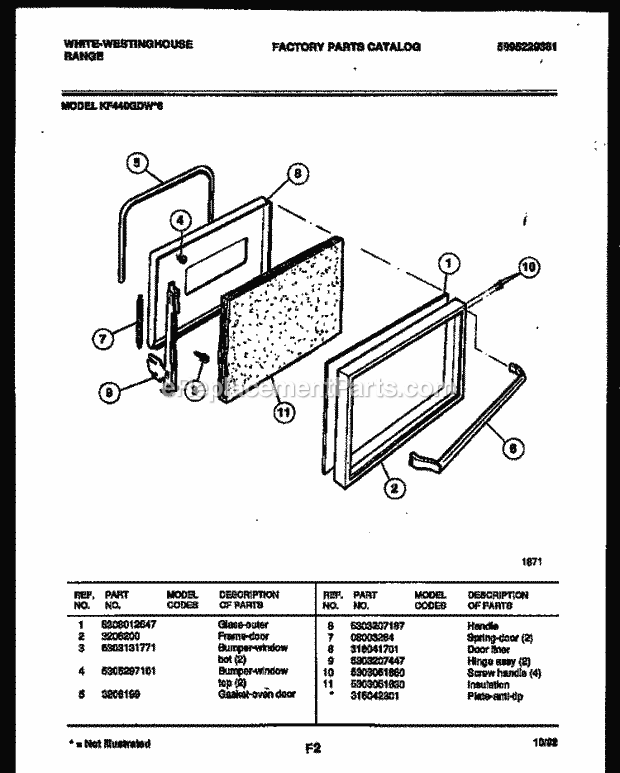 Frigidaire KF440GDW6 Wwh(V1) / Electric Range Door Parts Diagram