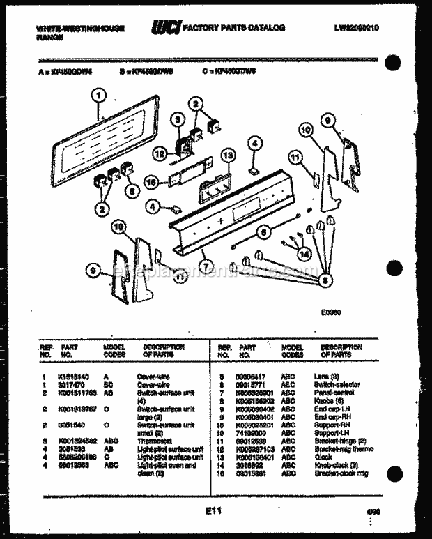 Frigidaire KF450GDH4 Wwh(V4) / Electric Range Control Panel Diagram