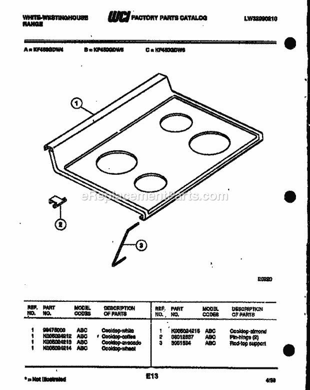 Frigidaire KF450GDH4 Wwh(V4) / Electric Range Cooktop Parts Diagram