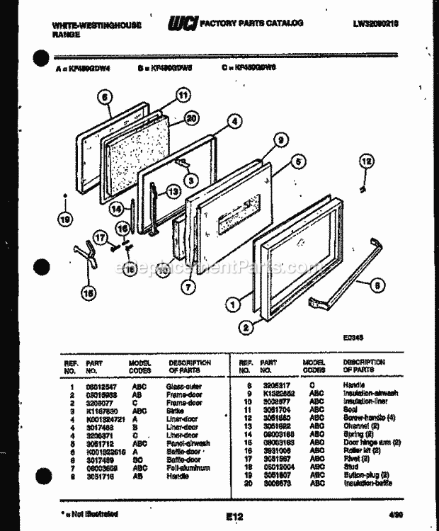 Frigidaire KF450GDH4 Wwh(V4) / Electric Range Door Parts Diagram