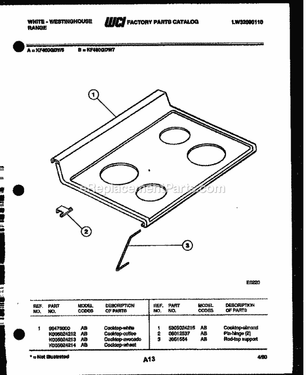 Frigidaire KF460GDV6 Wwh(V3) / Electric Range Cooktop Parts Diagram