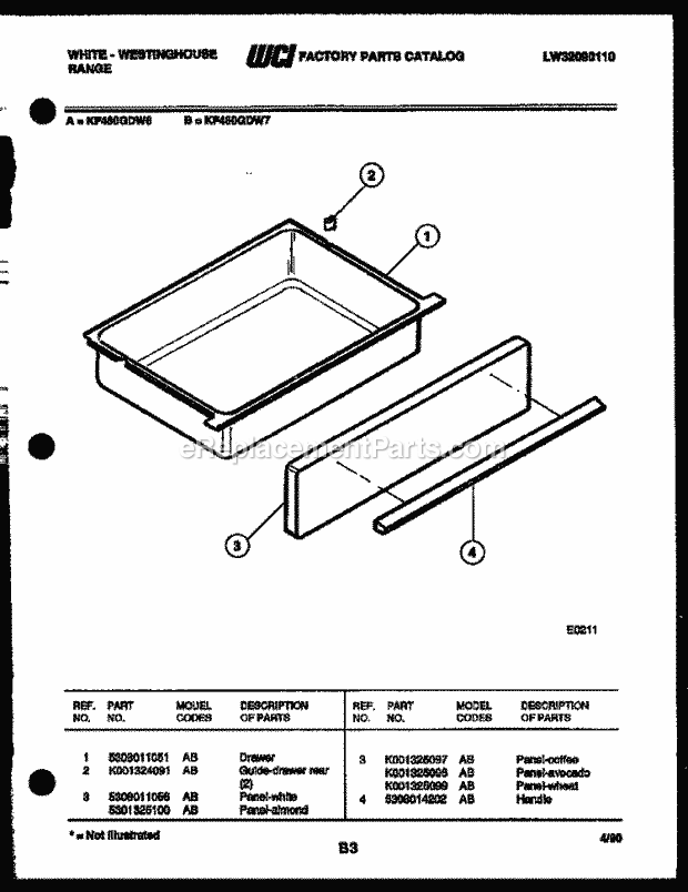 Frigidaire KF460GDV6 Wwh(V3) / Electric Range Drawer Parts Diagram