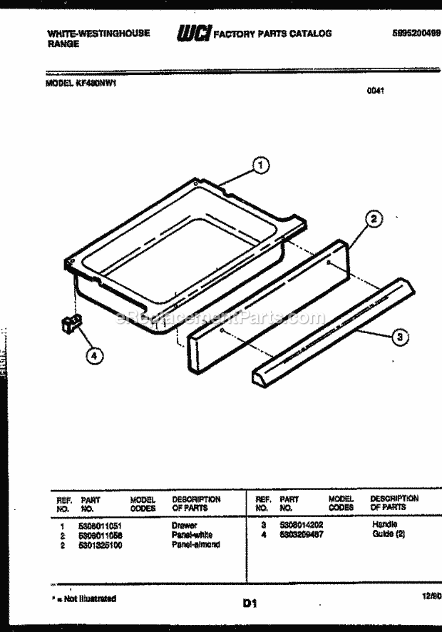 Frigidaire KF480ND1 Wwh(V2) / Electric Range Drawer Parts Diagram