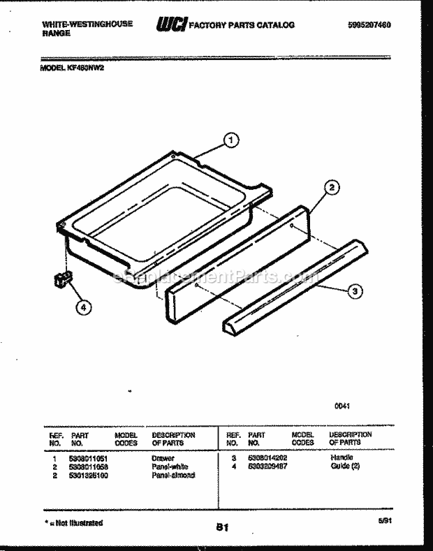 Frigidaire KF480NW2 Wwh(V1) / Electric Range Drawer Parts Diagram