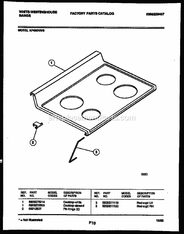 Frigidaire KF480NW3 Wwh(V1) / Electric Range Cooktop Parts Diagram