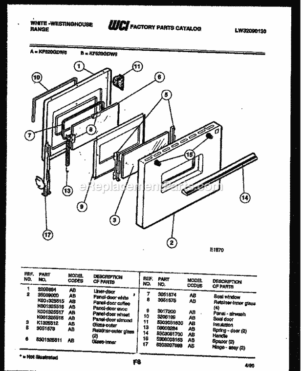 Frigidaire KF520GDF5 Wwh(V2) / Electric Range Door Parts Diagram