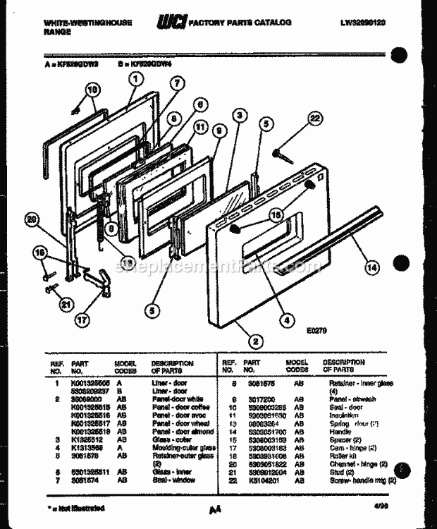 Frigidaire KF520GDH4 Wwh(V9) / Electric Range Door Parts Diagram