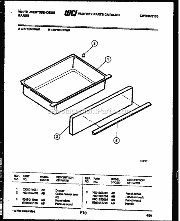 Frigidaire KF520GDV6 Wwh(V8) / Electric Range Drawer Parts Diagram