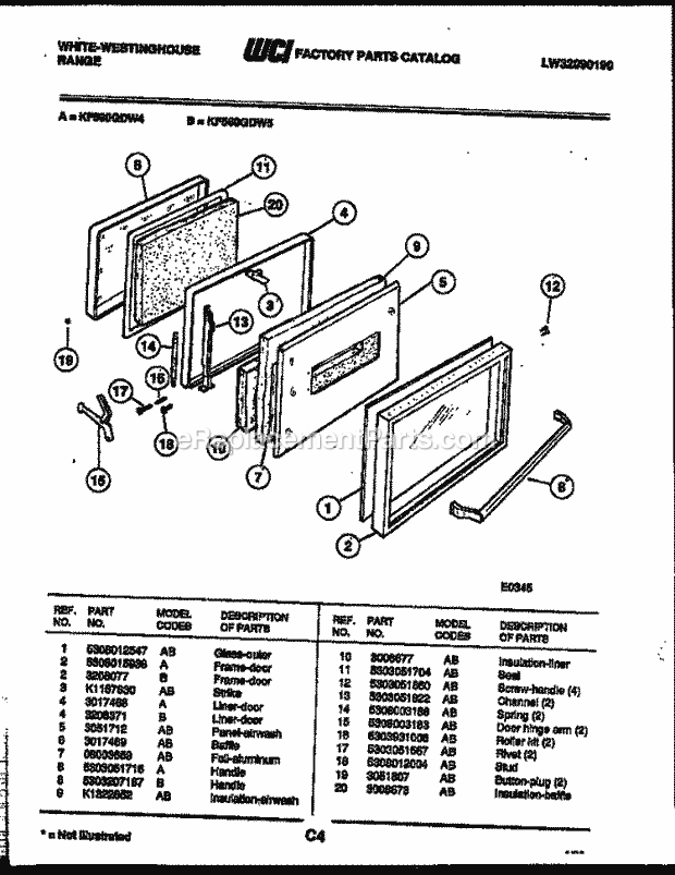 Frigidaire KF560GDF5 Wwh(V7) / Electric Range Door Parts Diagram