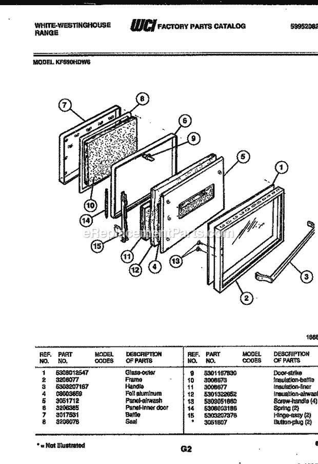 Frigidaire KF590HDH6 Wwh(V2) / Electric Range Door Parts Diagram