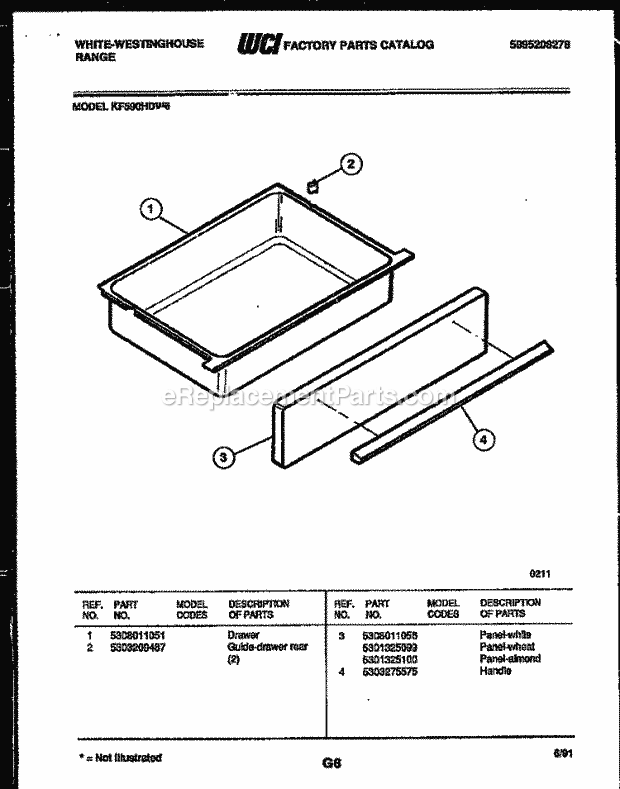 Frigidaire KF590HDH6 Wwh(V2) / Electric Range Drawer Parts Diagram