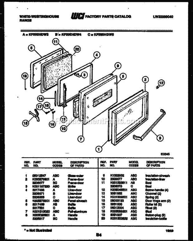 Frigidaire KF590HDV3 Wwh(V2) / Electric Range Door Parts Diagram
