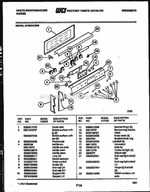 Frigidaire KF590HDW6 Wwh(V1) / Electric Range Control Panel Diagram