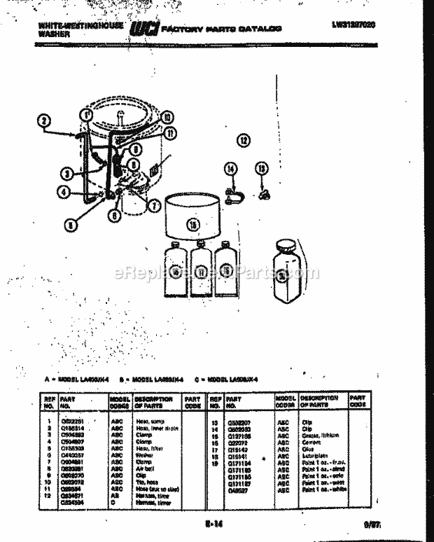 Frigidaire LA400JXD4 Wwh(V1) / Top Load Washer Washer and Miscellaneous Parts Diagram