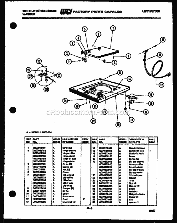 Frigidaire LA800JXF4 Wwh(V2) / Washer Top and Miscellaneous Parts Diagram