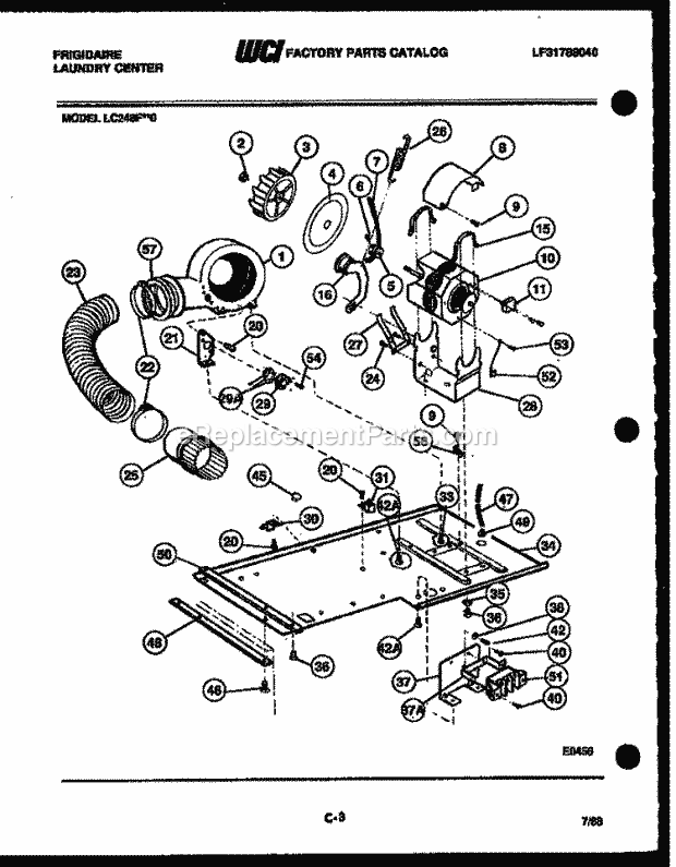 Frigidaire LC248FL0 Laundry Center Dryer Motor, Blower and Belt Diagram