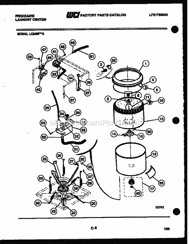 Frigidaire LC248FL0 Laundry Center Tubs, Water Valve and Lid Switch Diagram