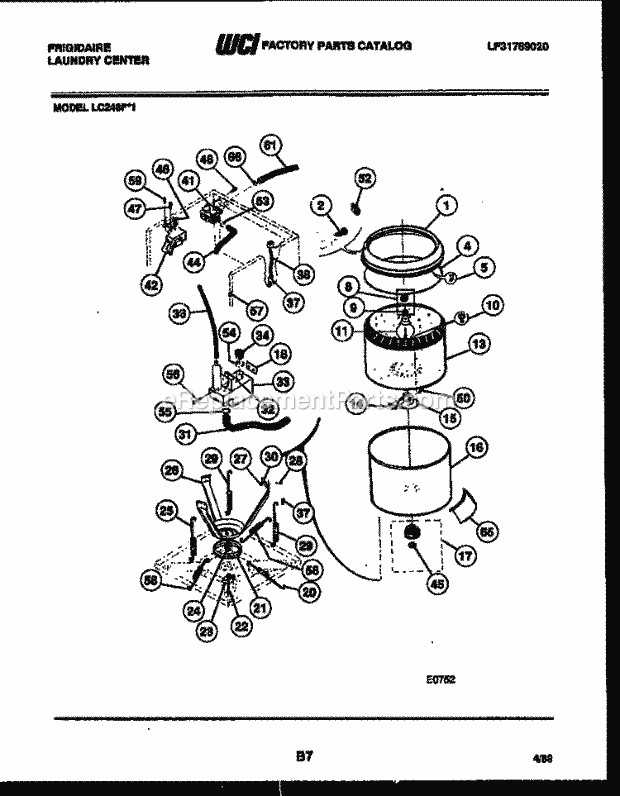 Frigidaire LC248H1 Laundry Center Tubs, Water Valve and Lid Switch Diagram