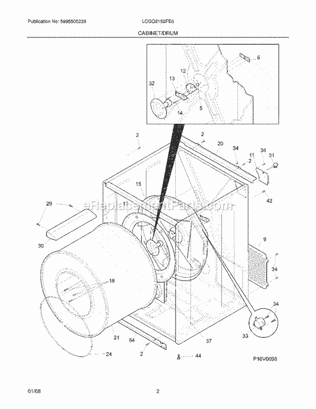 Frigidaire LCGQ2152FE0 Residential Dryer Cabinet / Drum Diagram