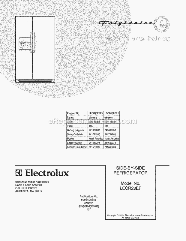Frigidaire LECR23EFE1 Side-By-Side Refrigerator Page C Diagram