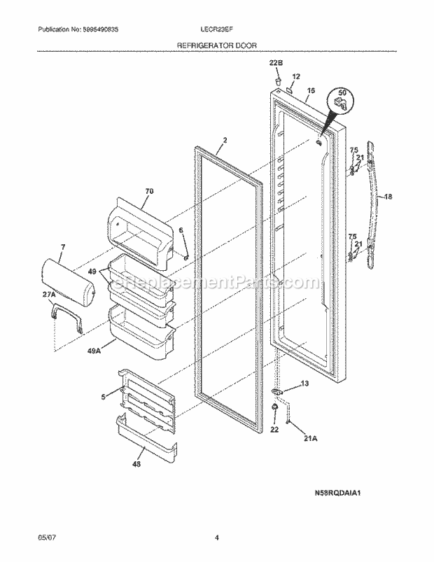 Frigidaire LECR23EFE1 Side-By-Side Refrigerator Refrigerator Door Diagram