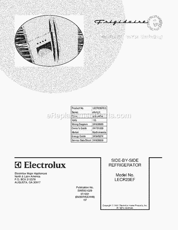 Frigidaire LECR23EFE3 Side-By-Side Refrigerator Page C Diagram