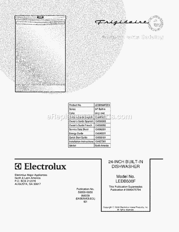 Frigidaire LEDB500FEE0 Dishwasher Page B Diagram