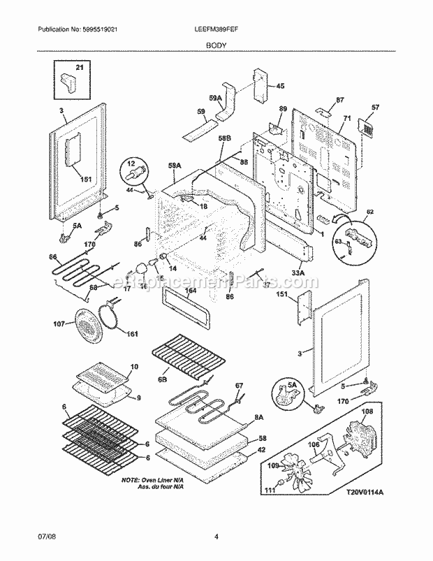 Frigidaire LEEFM389FEF Range Body Diagram