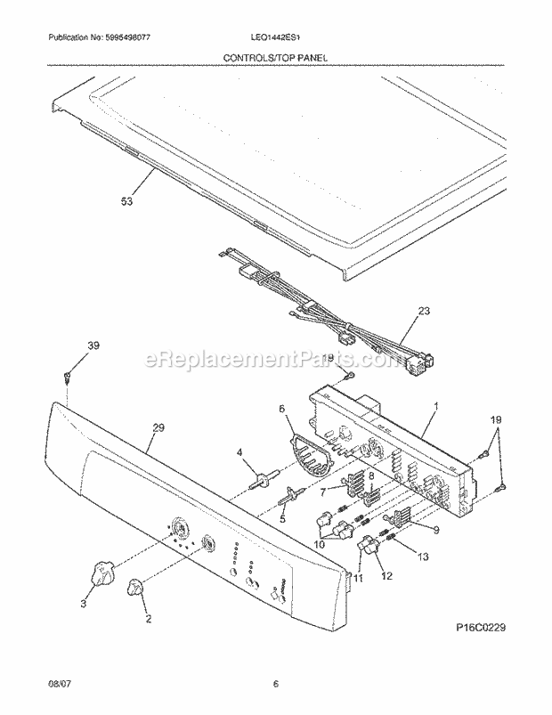 Frigidaire LEQ1442ES1 Residential Dryer Controls / Top Panel Diagram