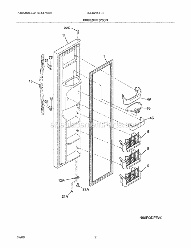 Frigidaire LESR26EFE0 Side-By-Side Refrigerator Freezer Door Diagram