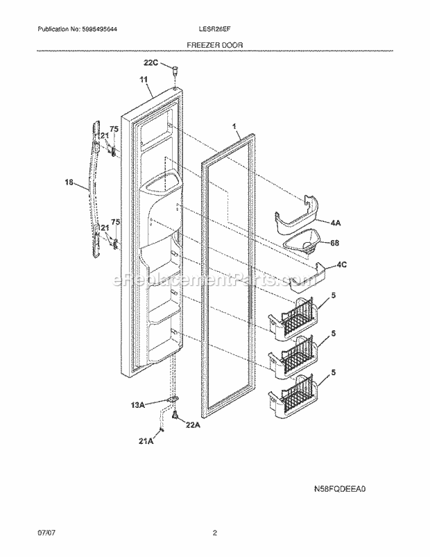 Frigidaire LESR26EFE4 Side-By-Side Refrigerator Freezer Door Diagram