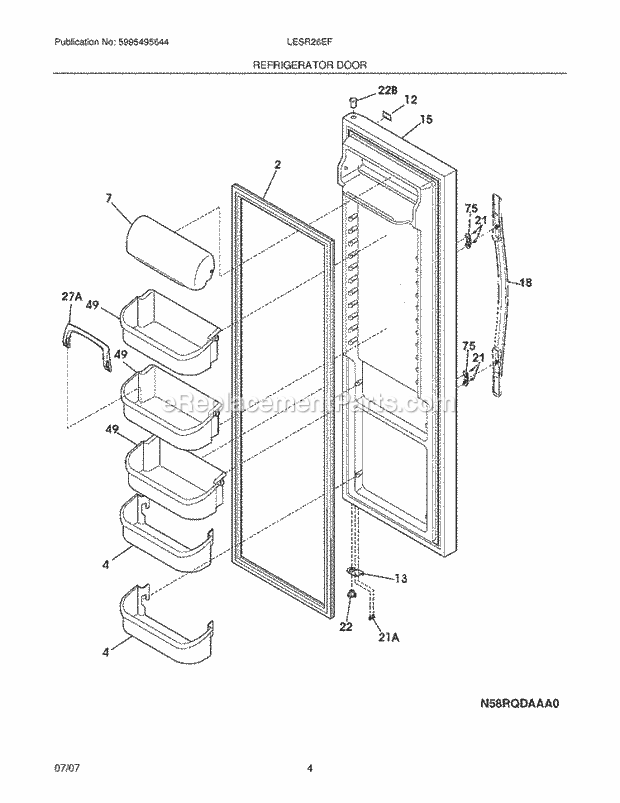 Frigidaire LESR26EFE4 Side-By-Side Refrigerator Refrigerator Door Diagram
