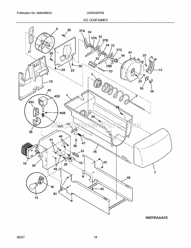 Frigidaire LESR26EFE6 Side-By-Side Refrigerator Ice Container Diagram