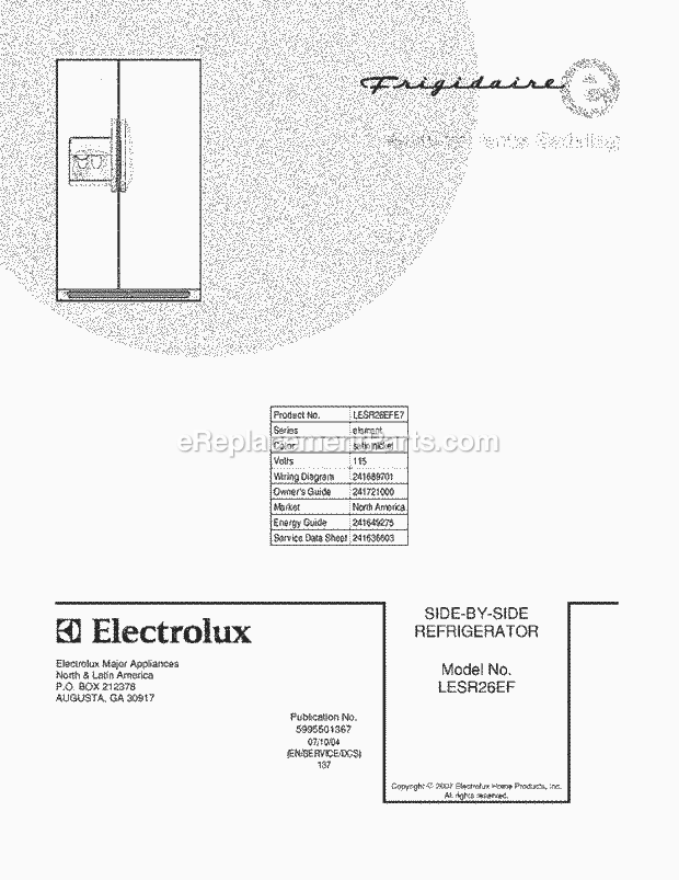 Frigidaire LESR26EFE7 Side-By-Side Refrigerator Page C Diagram