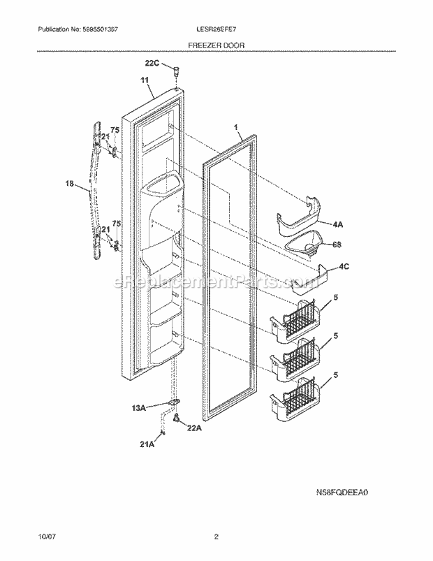 Frigidaire LESR26EFE7 Side-By-Side Refrigerator Freezer Door Diagram