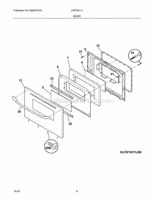 Frigidaire LFEF3011LWB Range Door Diagram