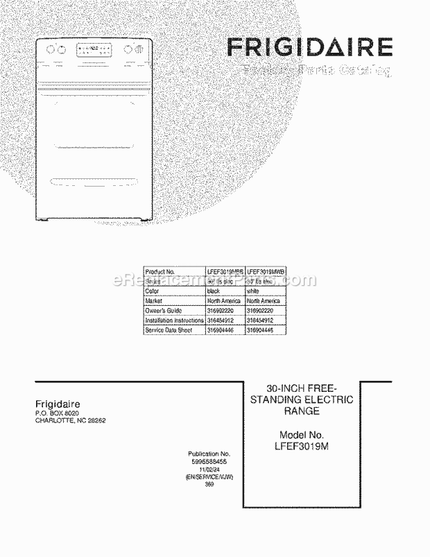 Frigidaire LFEF3019MBB Range Page C Diagram