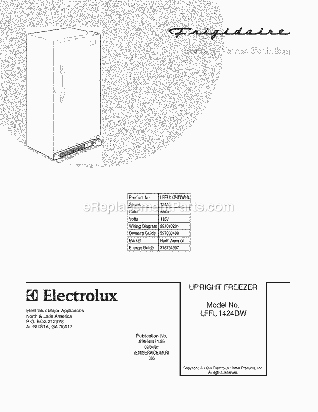 Frigidaire LFFU1424DW10 Freezer Page B Diagram