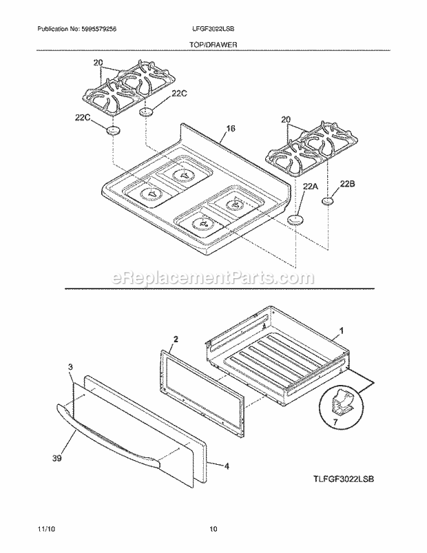 Frigidaire LFGF3022LSB Range Top/Drawer Diagram