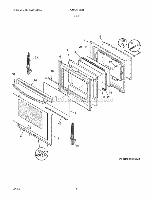 Frigidaire LGEF3031KMA Range Door Diagram