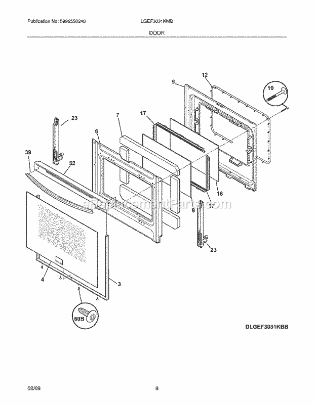 Frigidaire LGEF3031KMB Range Door Diagram