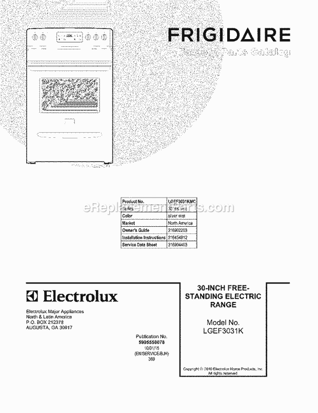 Frigidaire LGEF3031KMC Range Page C Diagram