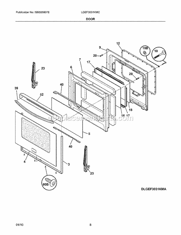 Frigidaire LGEF3031KMC Range Door Diagram